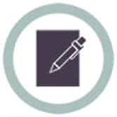 Icon of a pencil on a dark rectangular background, enclosed in a light green circle for quick identification ASAP.
